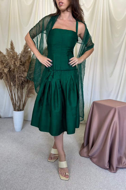 Rochie vintage custom made din 100% matase naturala, talie marcata ( mărimea XS)