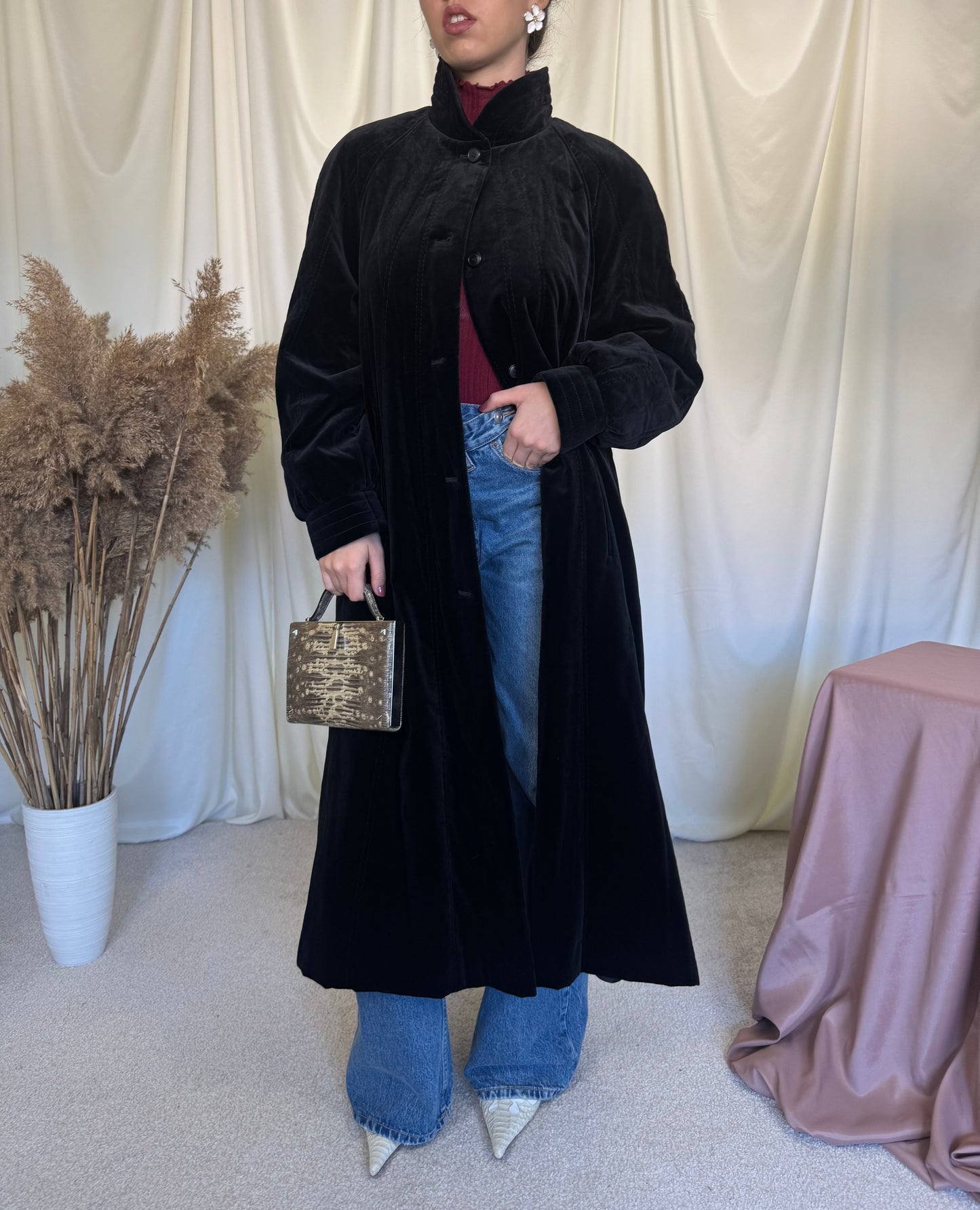 Palton vintage din catifea neagră 100% bumbac (mărimea L)