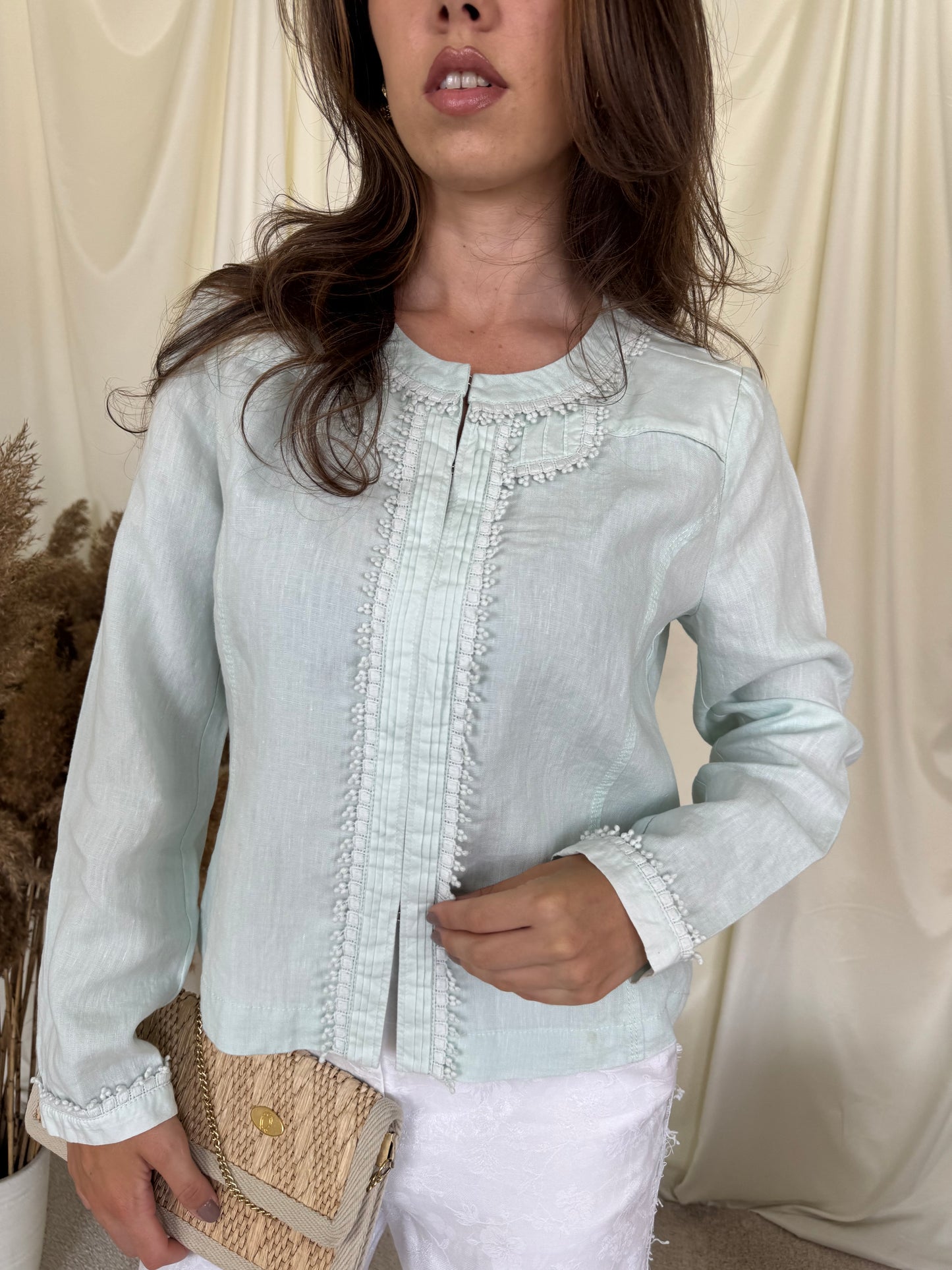 Sacou Twenty de vară din 100% in, verde menta cu broderie superbă ( mărimea M)