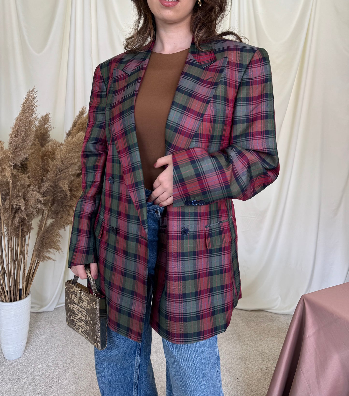 Sacou vintage din 100% mătase naturala cu print, produs handmade 
(Mărimea L)