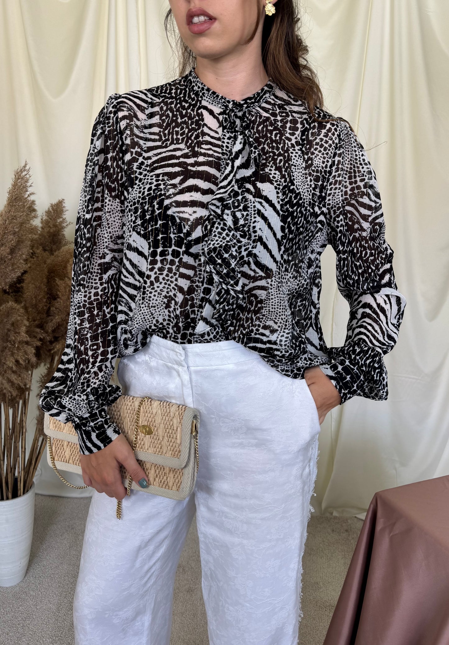 Cămașă TWINSET cu print din vâscoză și mătase naturală 
(Mărimea M)