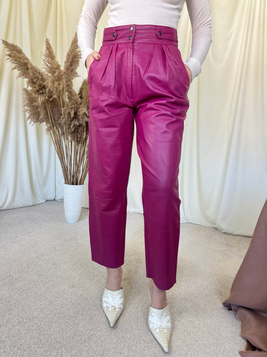 Pantalon vintage din piele naturală cu talie înaltă 
(Mărimea S)