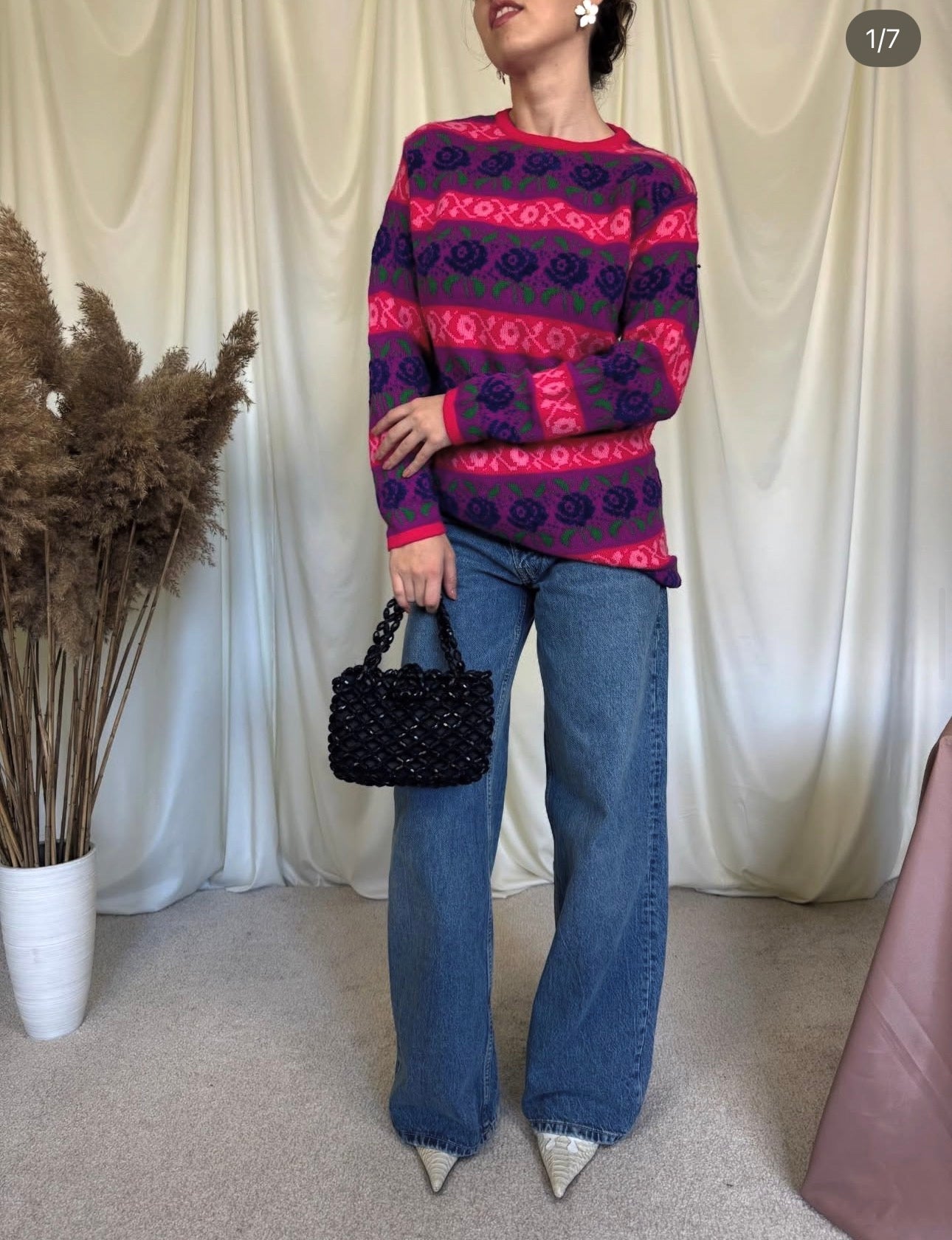 Pulover gros BENETTON print floral  ( s/m)