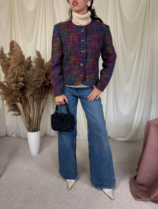 Jacheta vintage din tweed, nasturi tip bijuterie