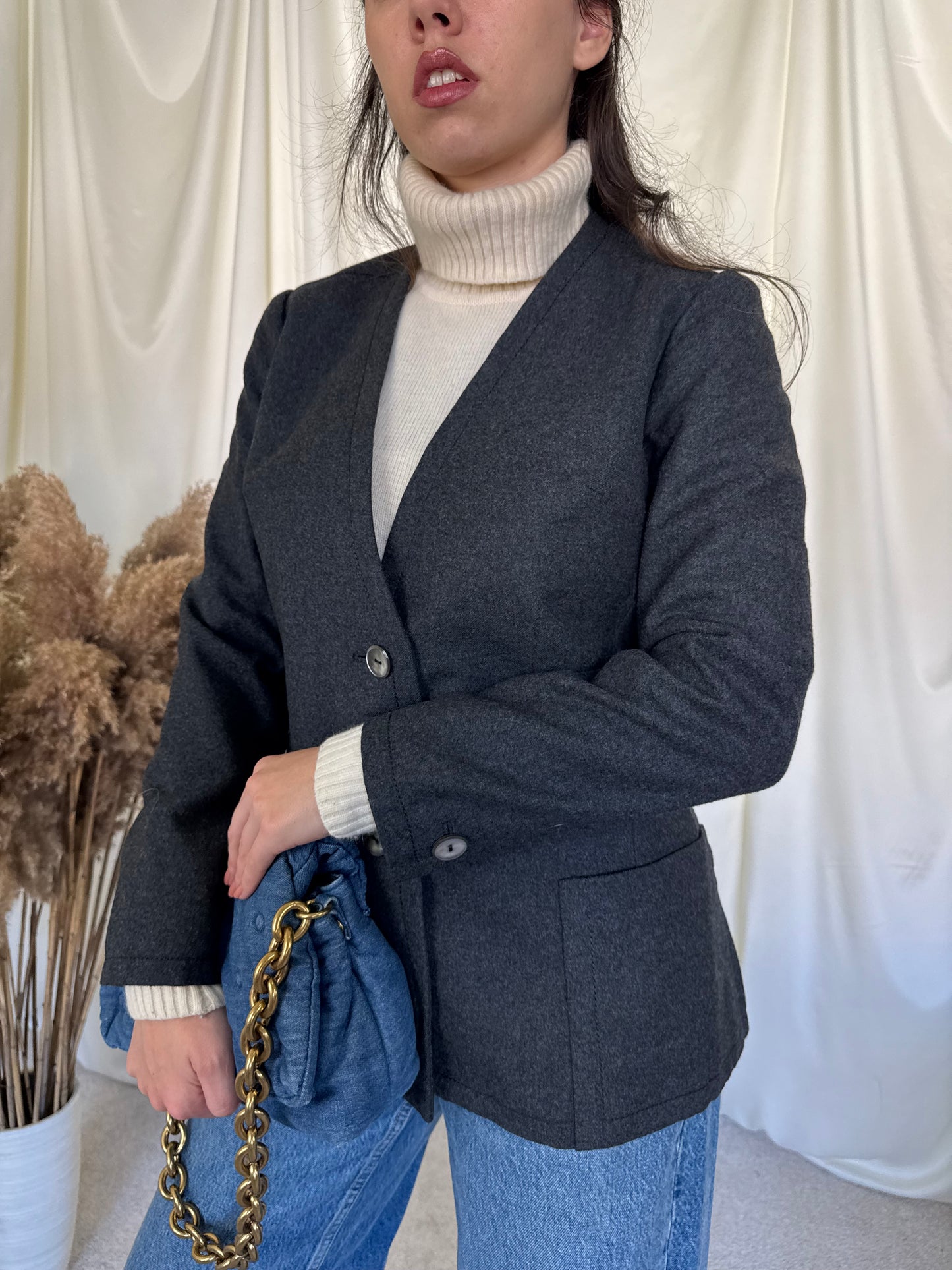 Sacou vintage tip jachetă din stofă de lână 100%