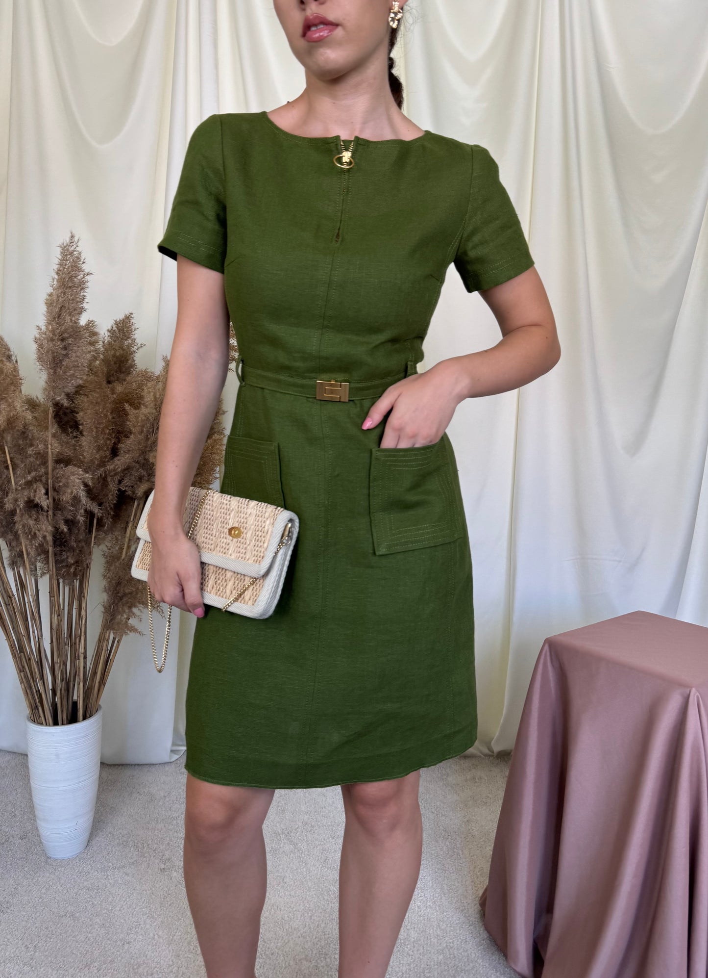 Rochie premium TORY BURCH din 100% in cu talie marcata și centura pentru ajustare(Mărimea XS/S )