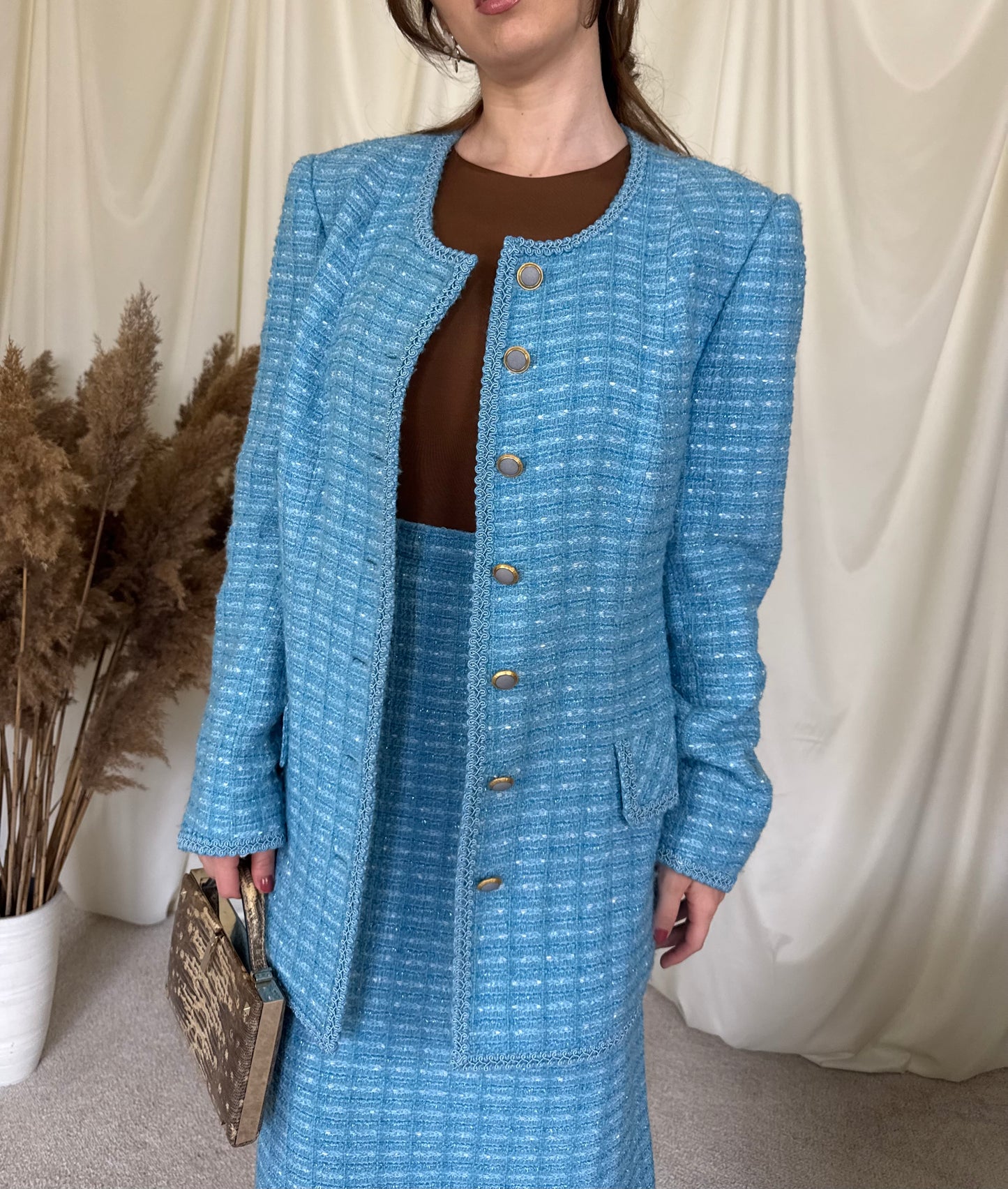 Deux piece vintage din tweed stil Chanel ( L-XL)