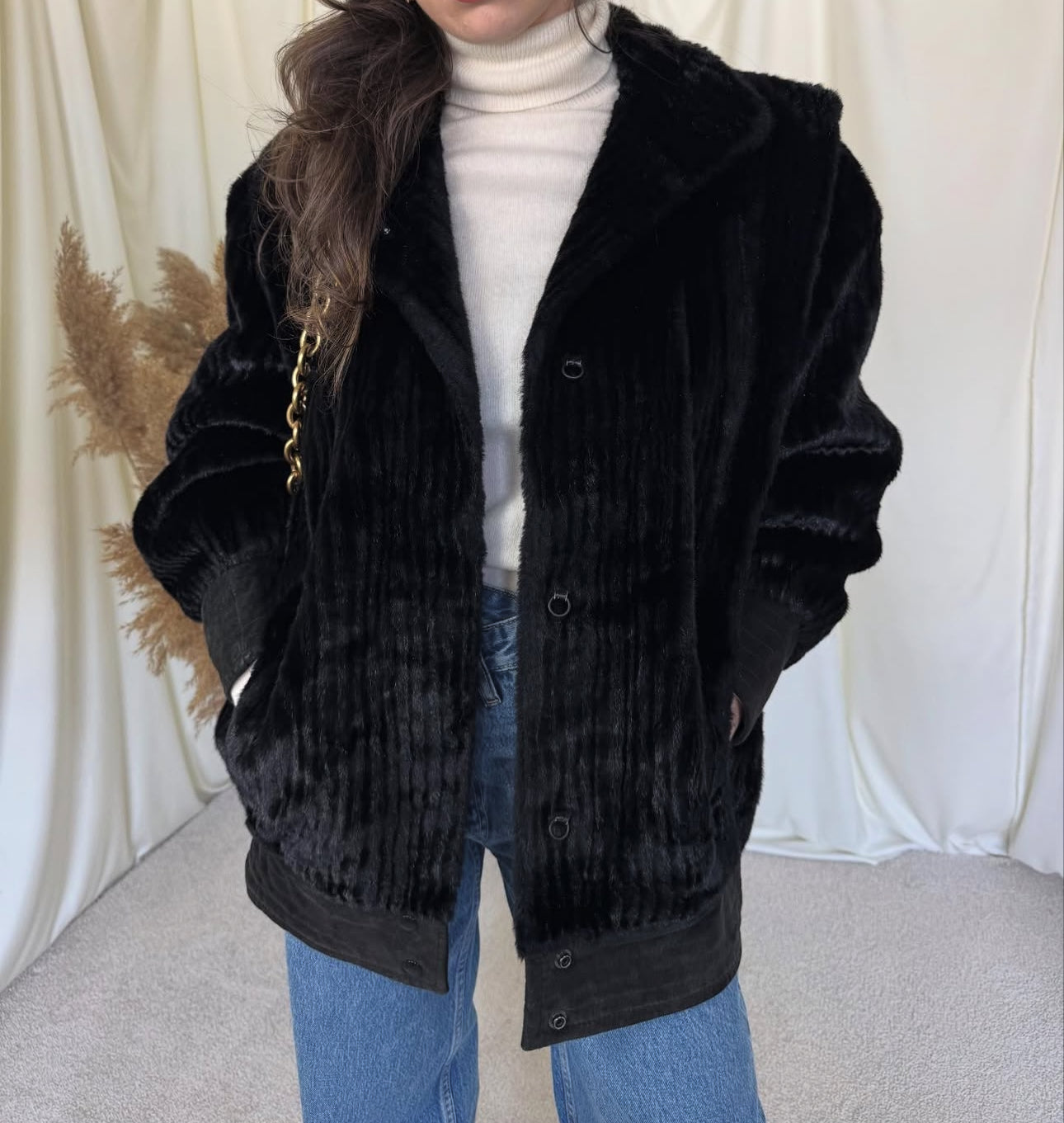 Blana vintage eco și piele naturală( mărimea M)