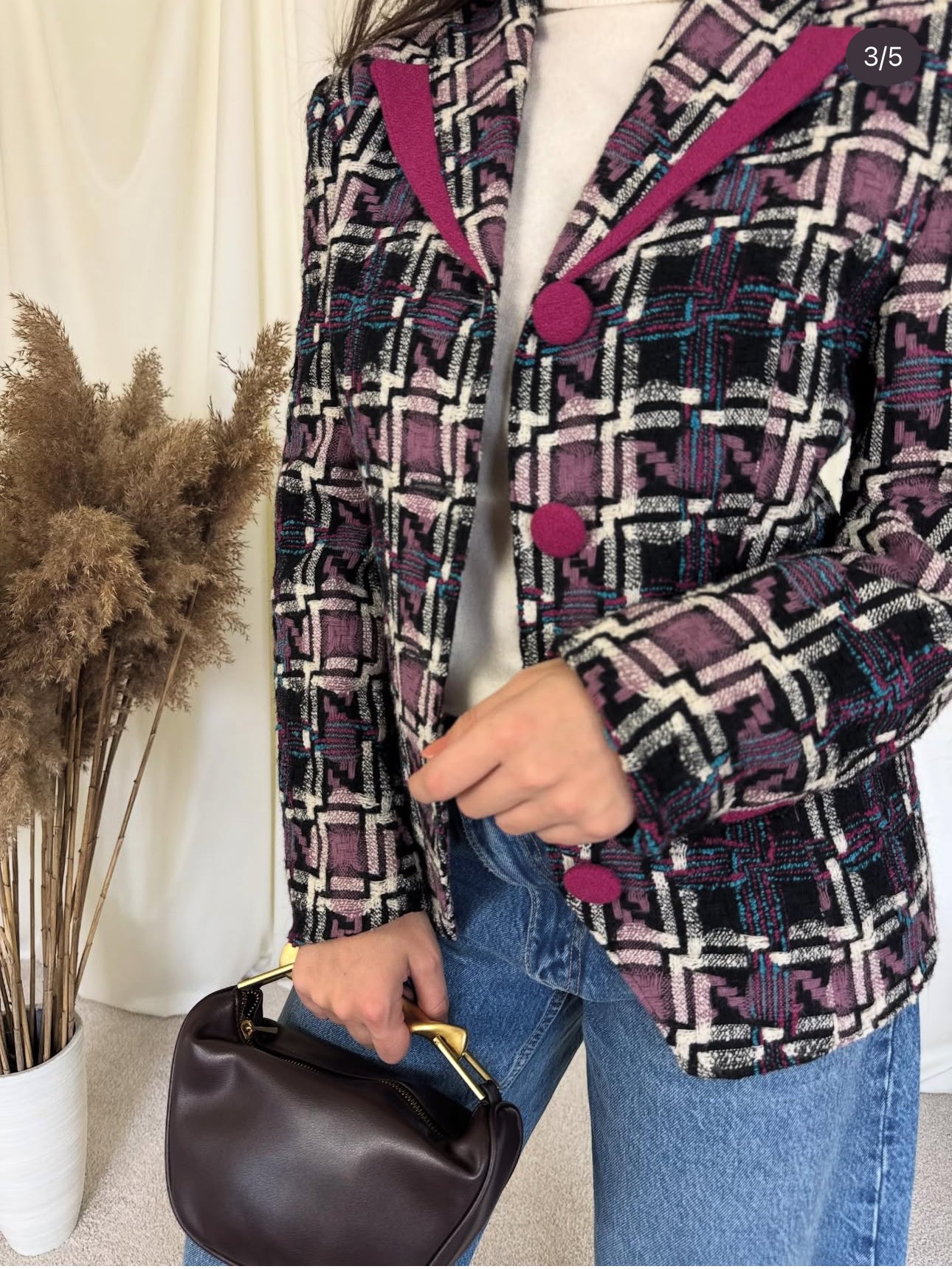 Sacou vintage deosebit din stofă de lână cu print superb( mărimea S-M)