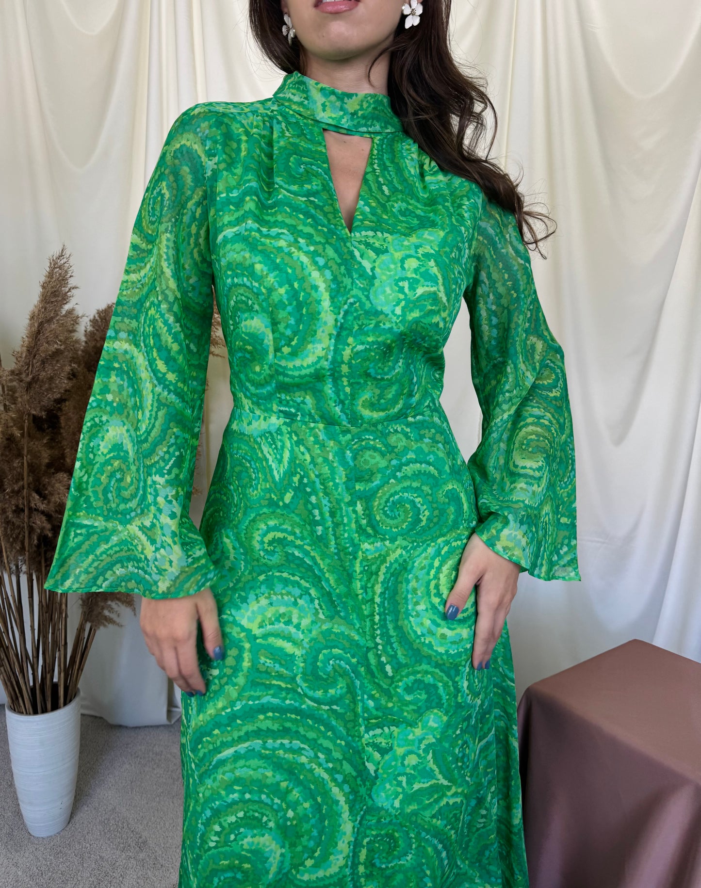 Rochie vintage spectaculoasă din 100% bumbac cu mâneci ample, lungime maxi ( mărimea 40/M-L)