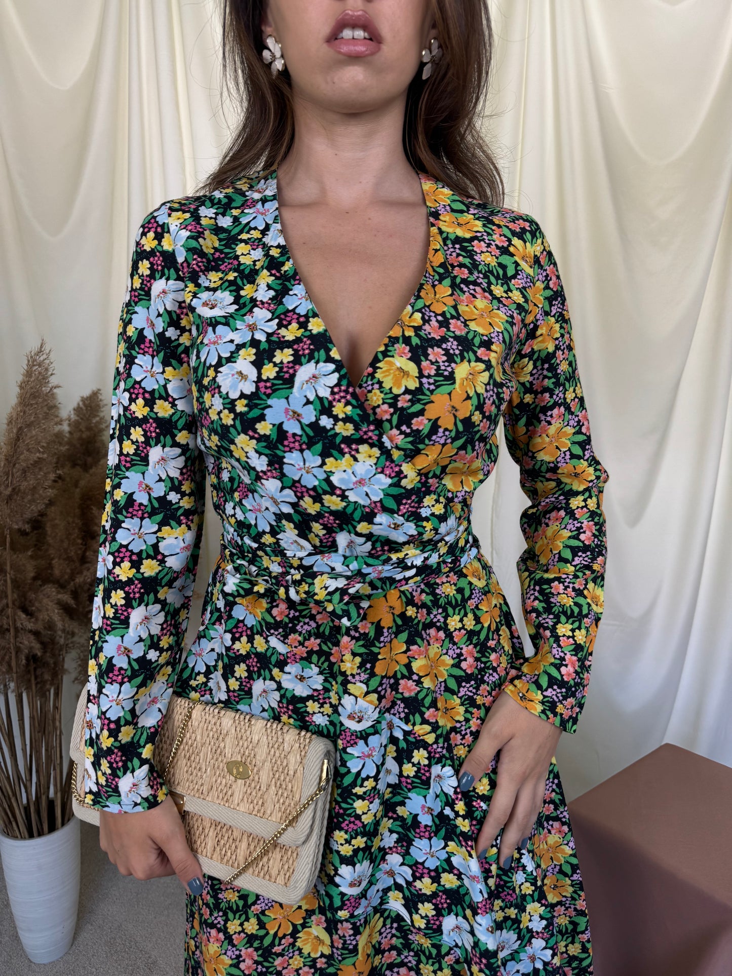 Rochie MAJE asimetrică cu print floral și talie marcata ( mărimea S)
