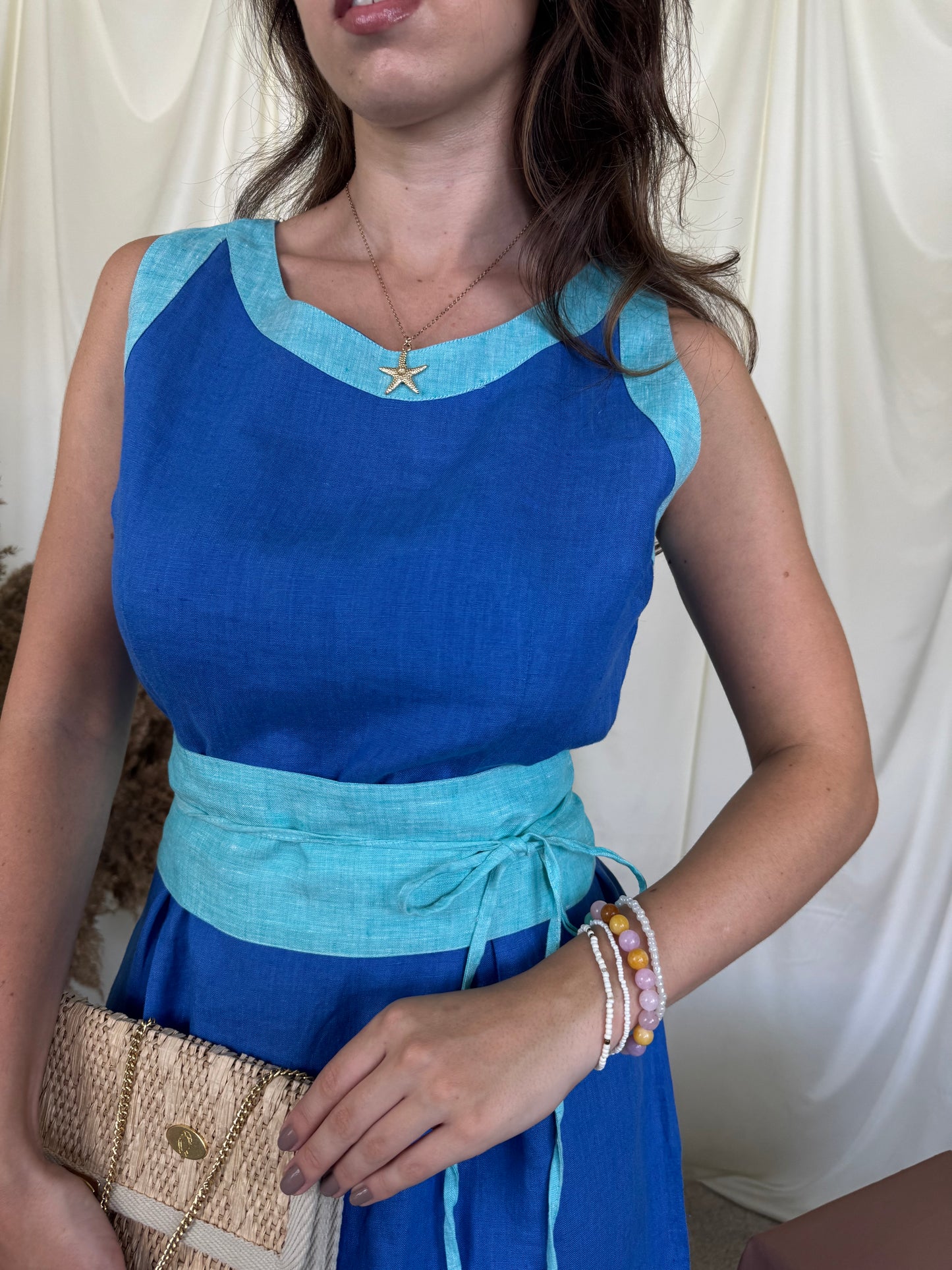 Back in stock! Rochie Made in italy din 100% in cu centura pentru ajustare, print albastru ( mărimea S- s/m)