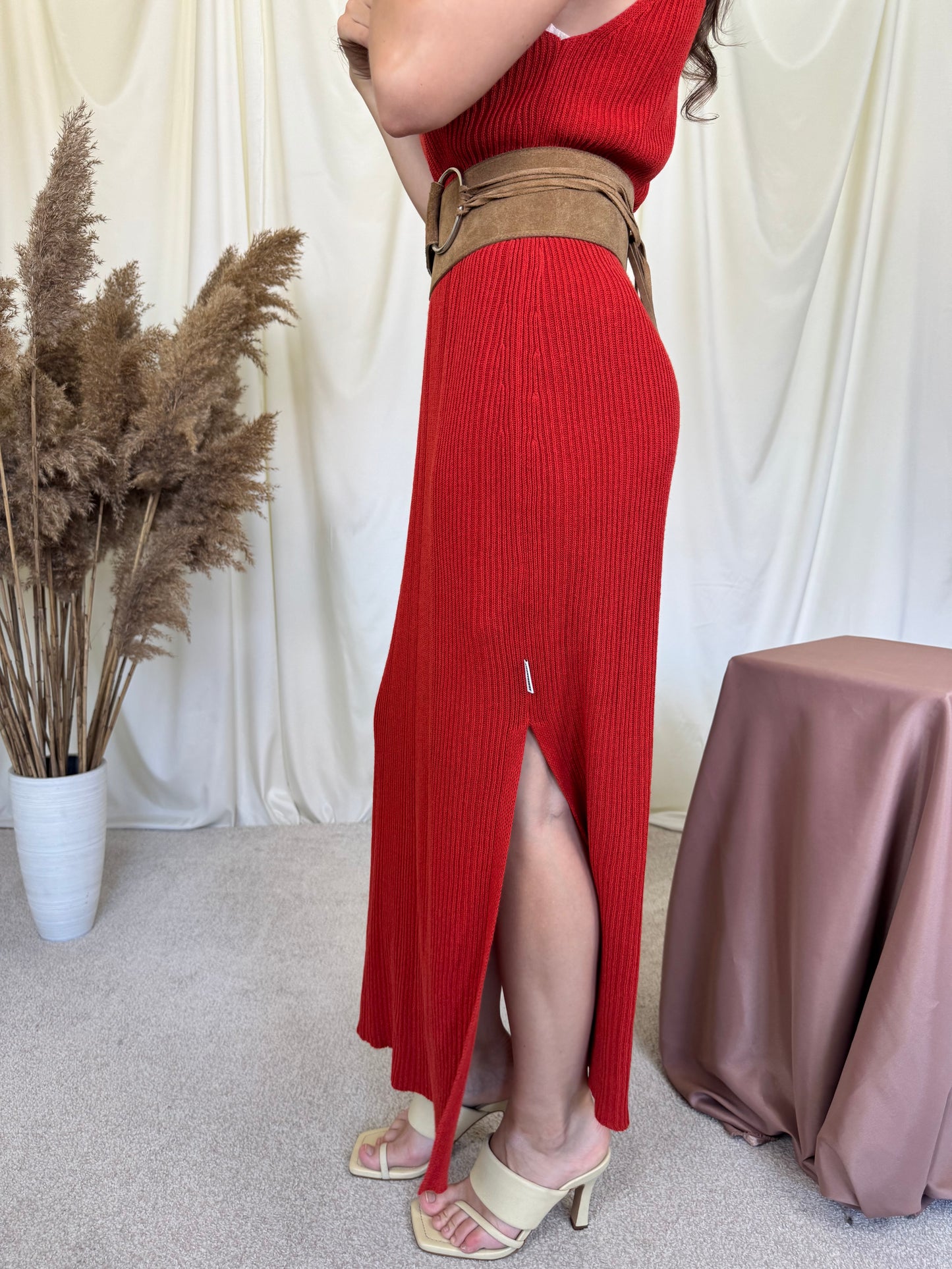 Rochie din tricot de in și bumbac ARMED ANGELS + curea piele  ( marimea M)