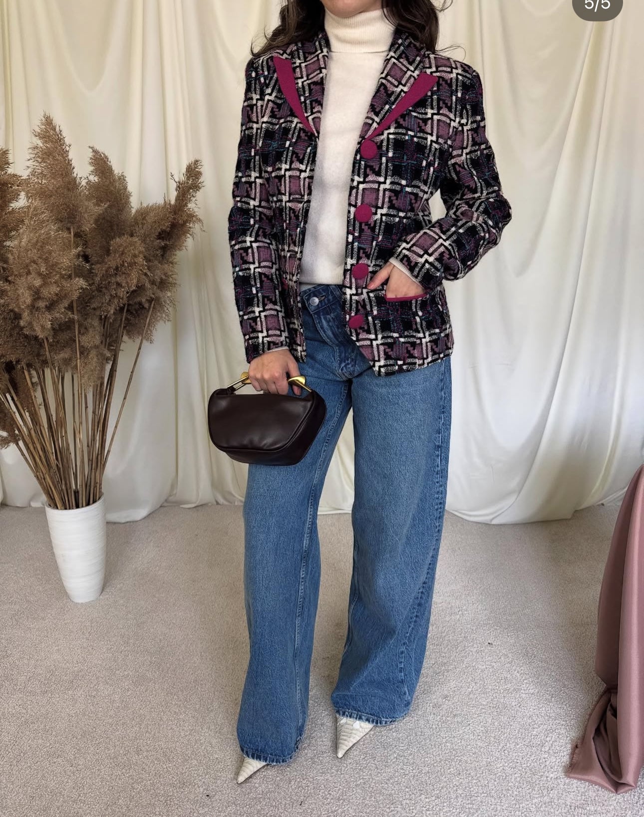 Sacou vintage deosebit din stofă de lână cu print superb( mărimea S-M)