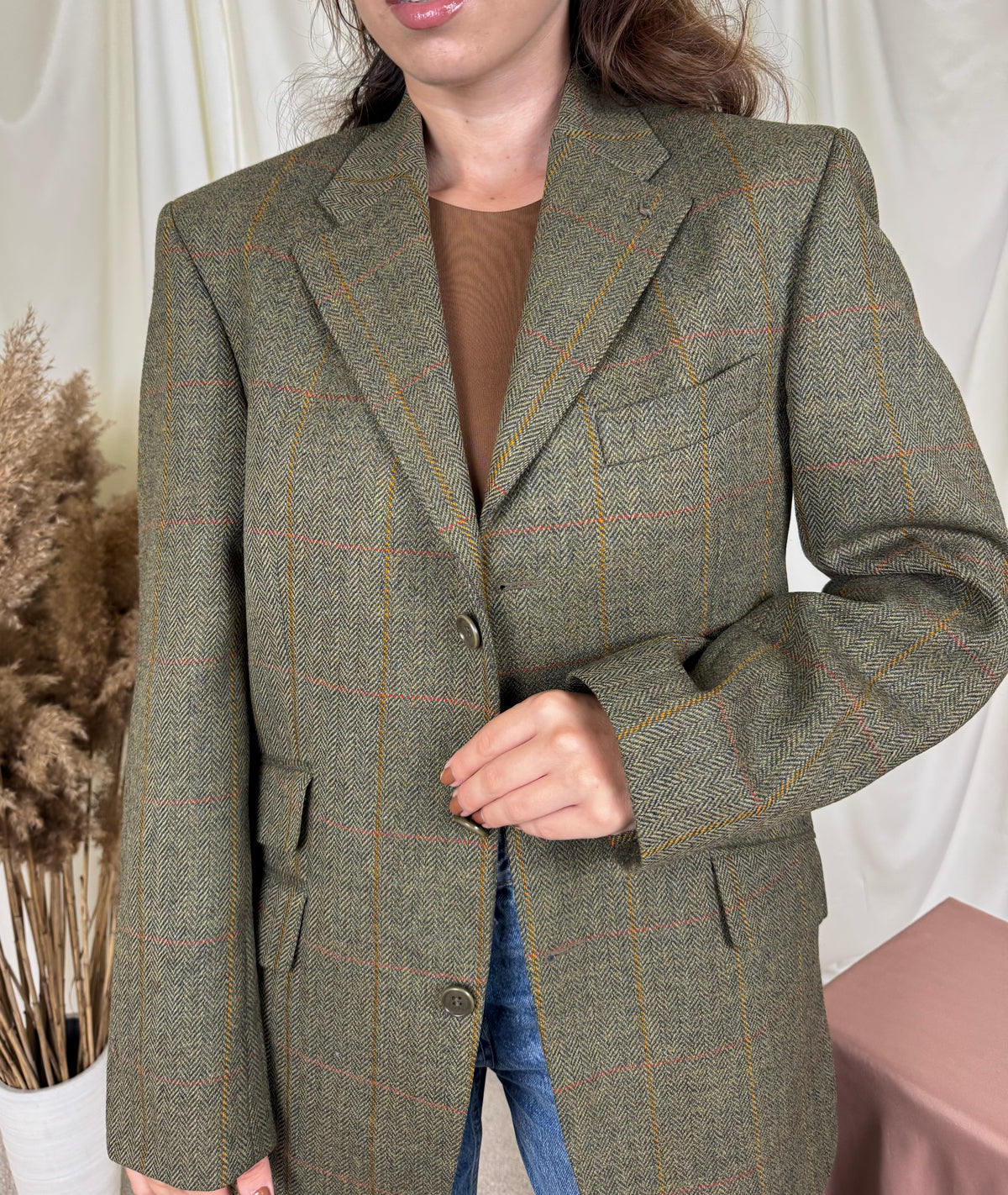 Sacou premium MAGEE în croi bărbătesc din stofă de 100% lana tweed ( mărimea M- fit oversized )
