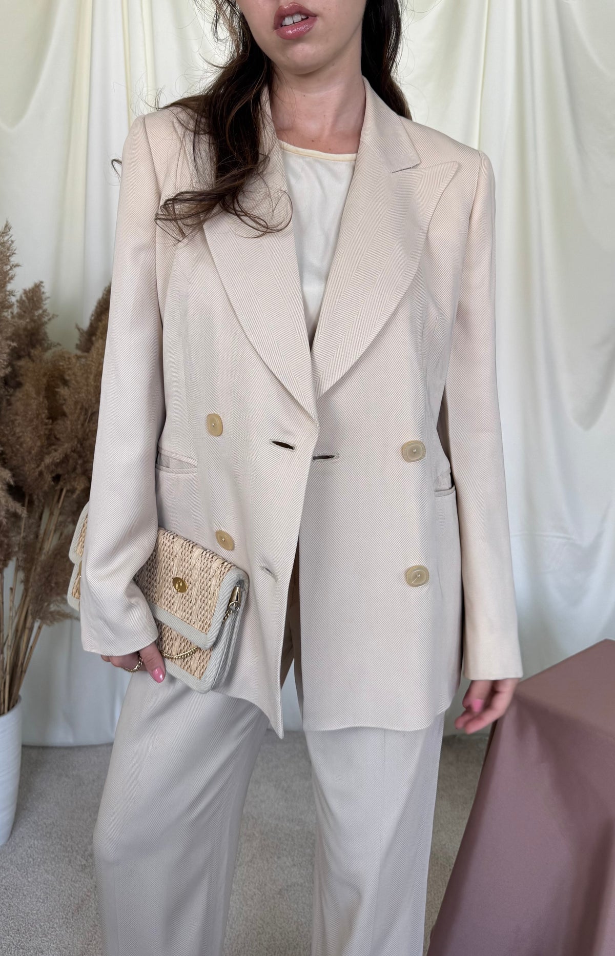 Costum vintage premium GIANFRANCO FERRE 2 piese, sacou la rând dublu de nasturi  și pantalon cu talie înaltă ( mărimea s )