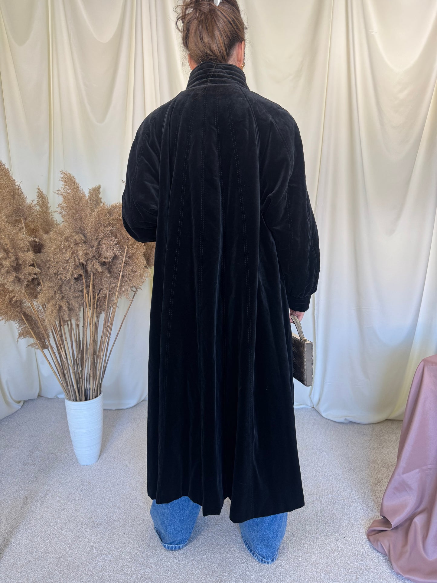 Palton vintage din catifea neagră 100% bumbac (mărimea L)