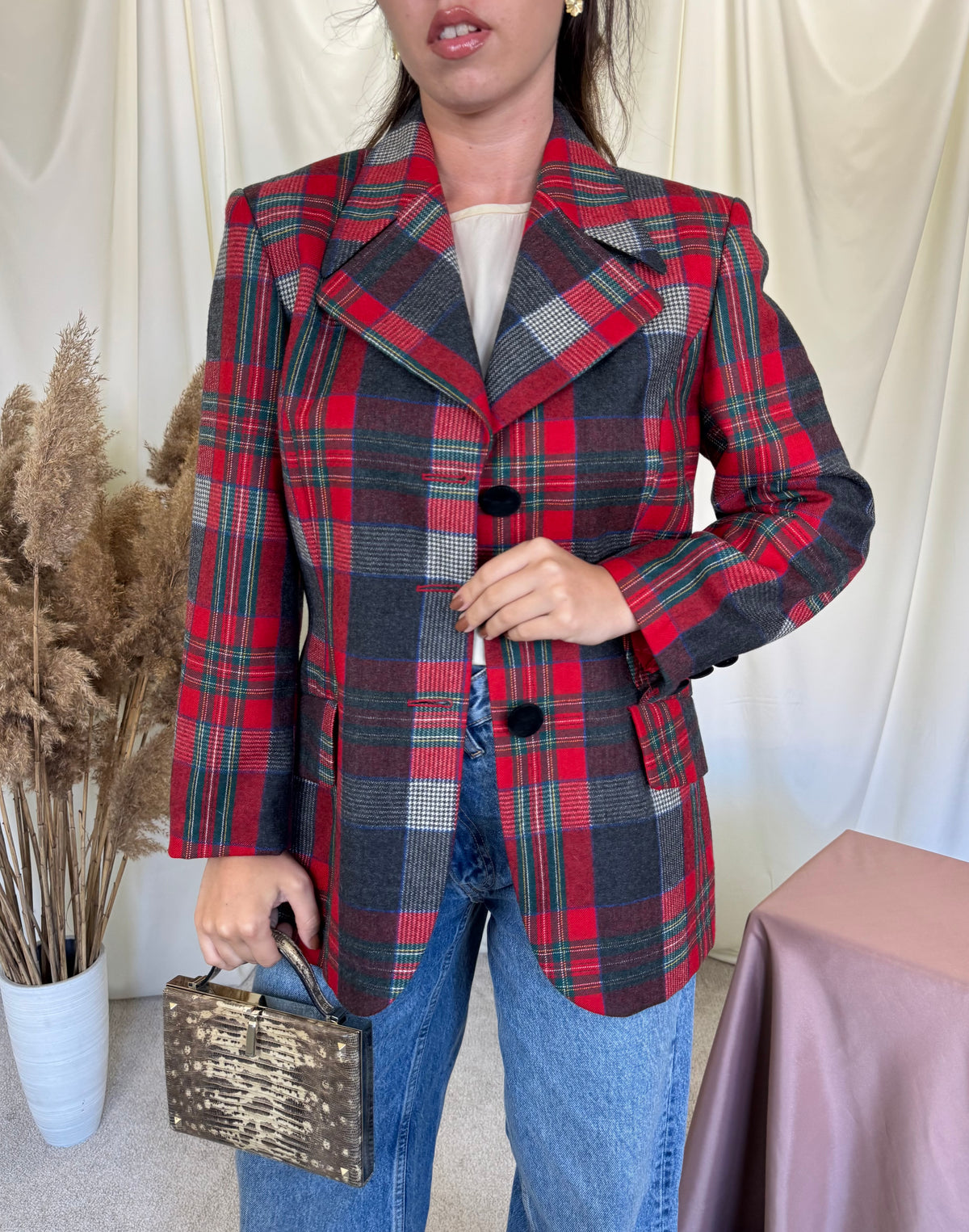 Sacou vintage superbisim din 100% lana, print carouri ( mărimea M)