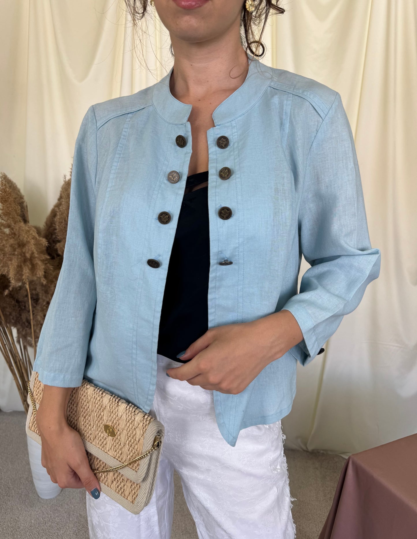 Sacou Biagini din 100% în baby blue cu nasturi metalici ( mărimea M/L)