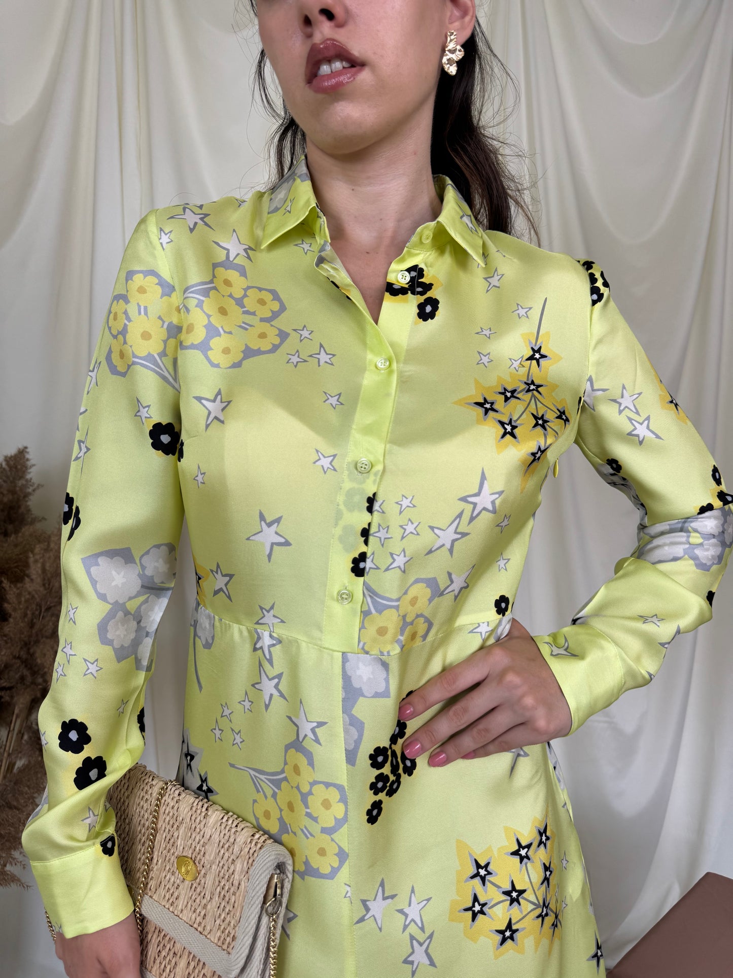 Rochie nouă Valentino din 100% mătase naturală cu print, talie marcata ( mărimea S)