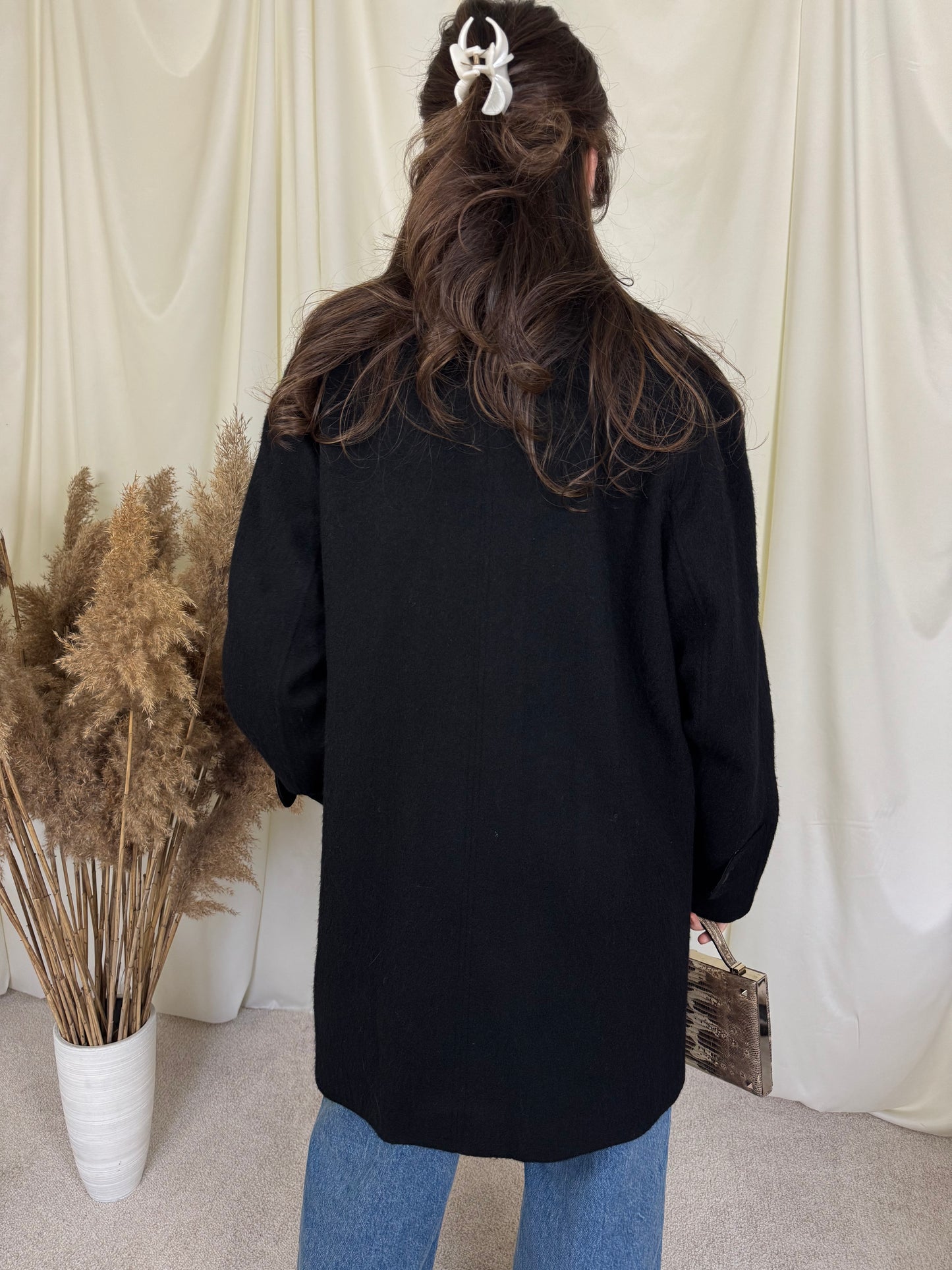 Palton vintage din stofă de lână, minimal, nasturi ascunși, mărimea 40/M-L