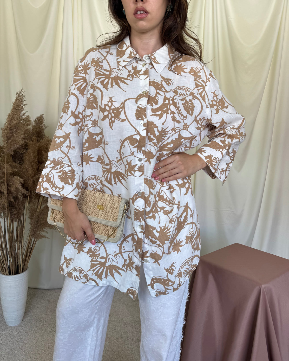 Cămașă de vară din 100% in cu print ( mărimea XL - XXL)