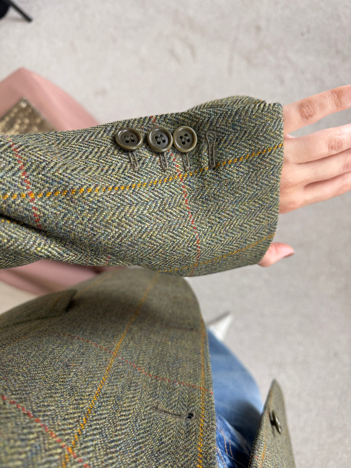 Sacou premium MAGEE în croi bărbătesc din stofă de 100% lana tweed ( mărimea M- fit oversized )