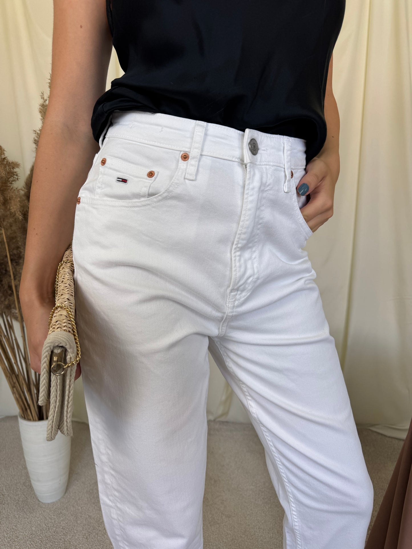 Blugi Tommy Hilfiger mom jeans cu talie înaltă, denim elastic ( mărimea S, S-M)