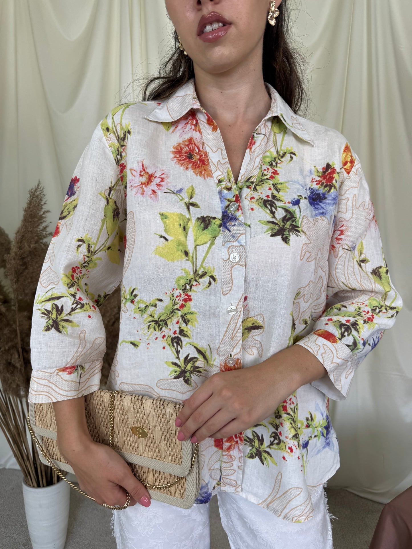 Cămașă de vară cu print floral din 100% mătase naturală ( mărimea M/L)