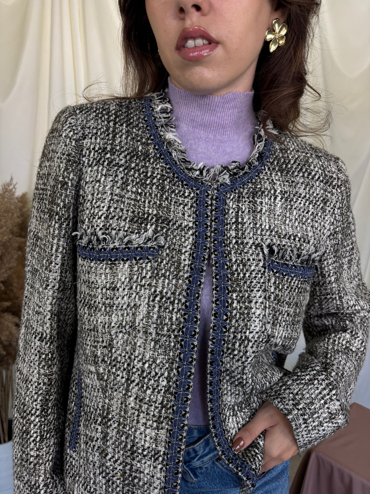 Sacou - jacheta din tweed de bumbac( mărimea M/L )