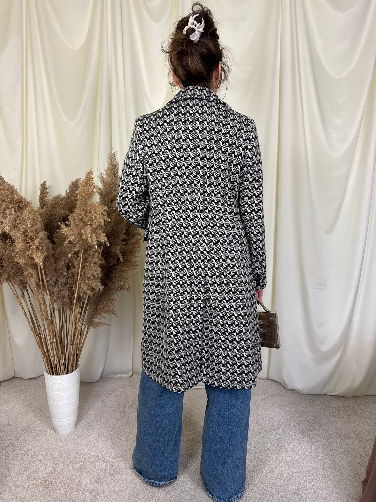 Palton superb din 50% lână cu print ( S)