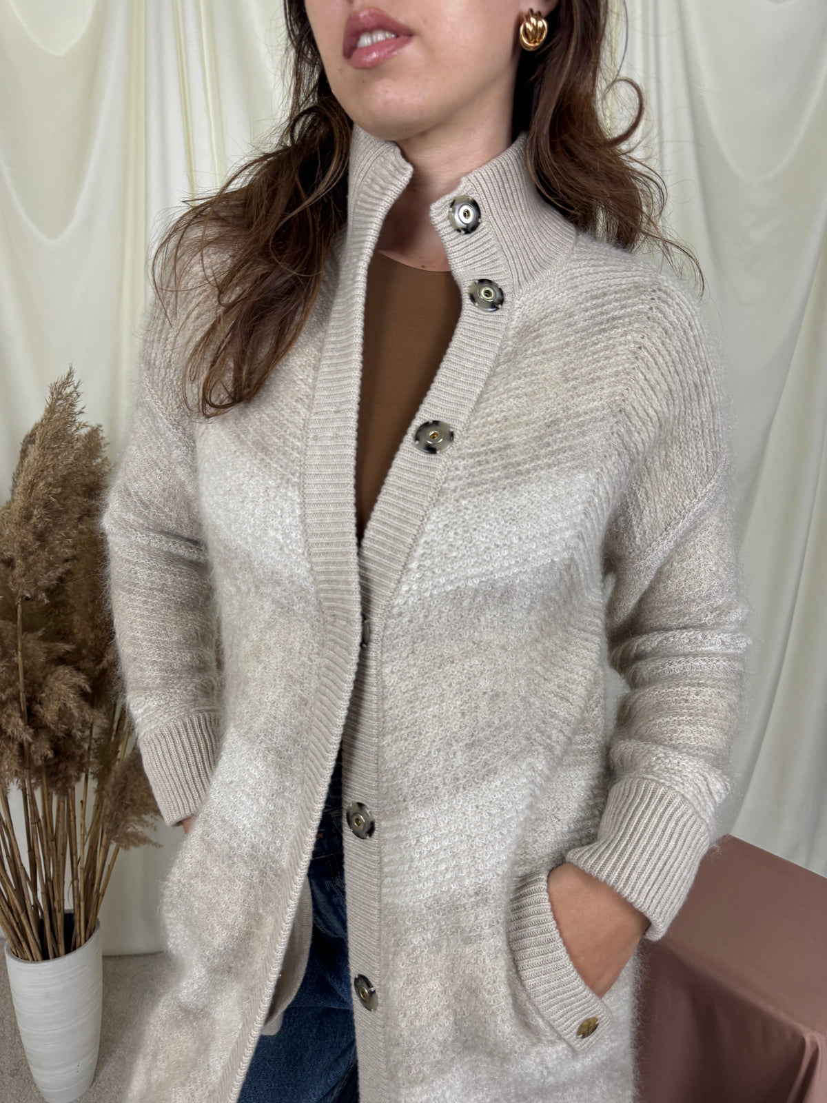 Cardigan premium FALCONERI din lână și mohair, închidere cu capse ( mărimea S/M)