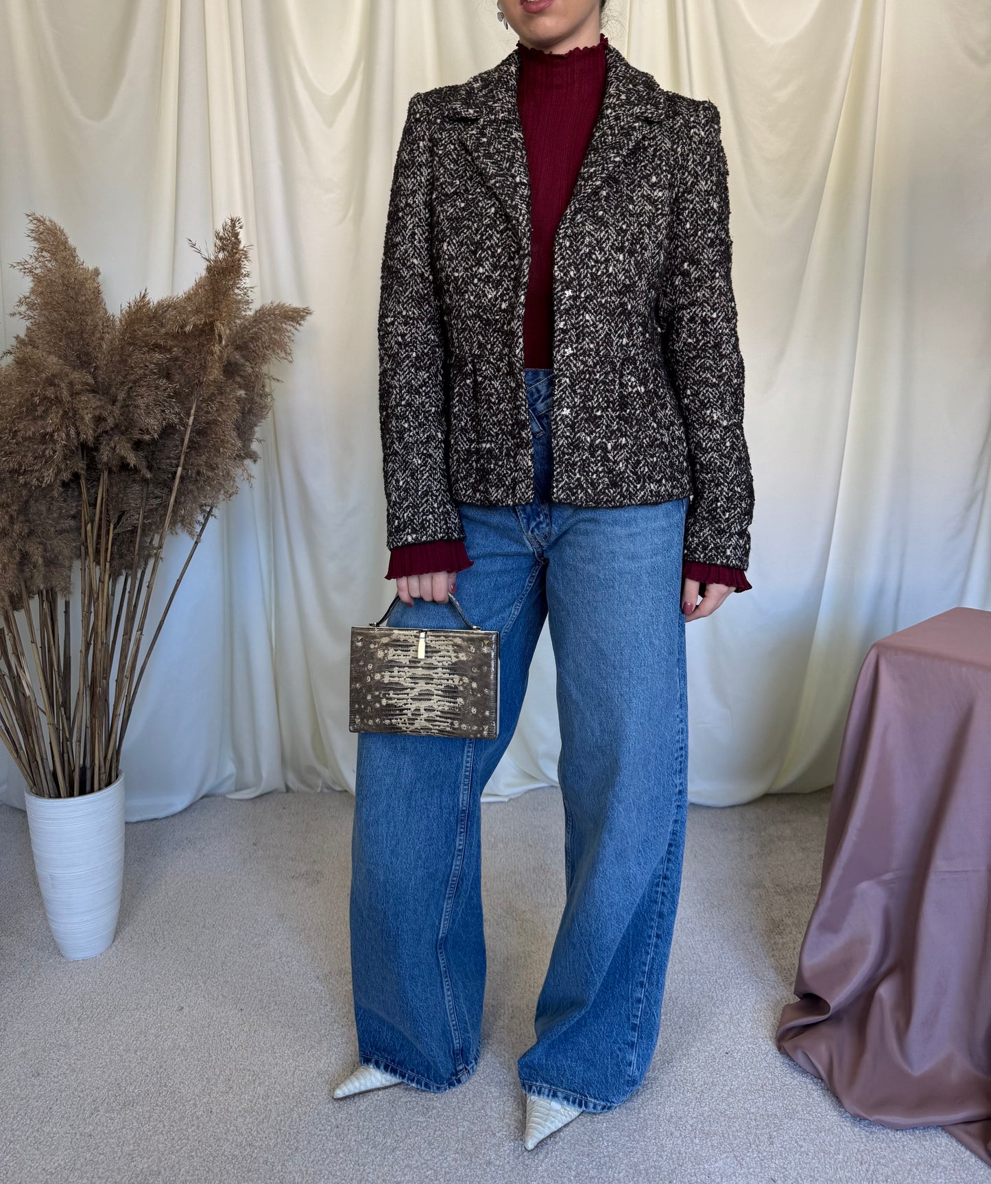 Jachetă din stofă de lână tip boucle ( mărimea s)