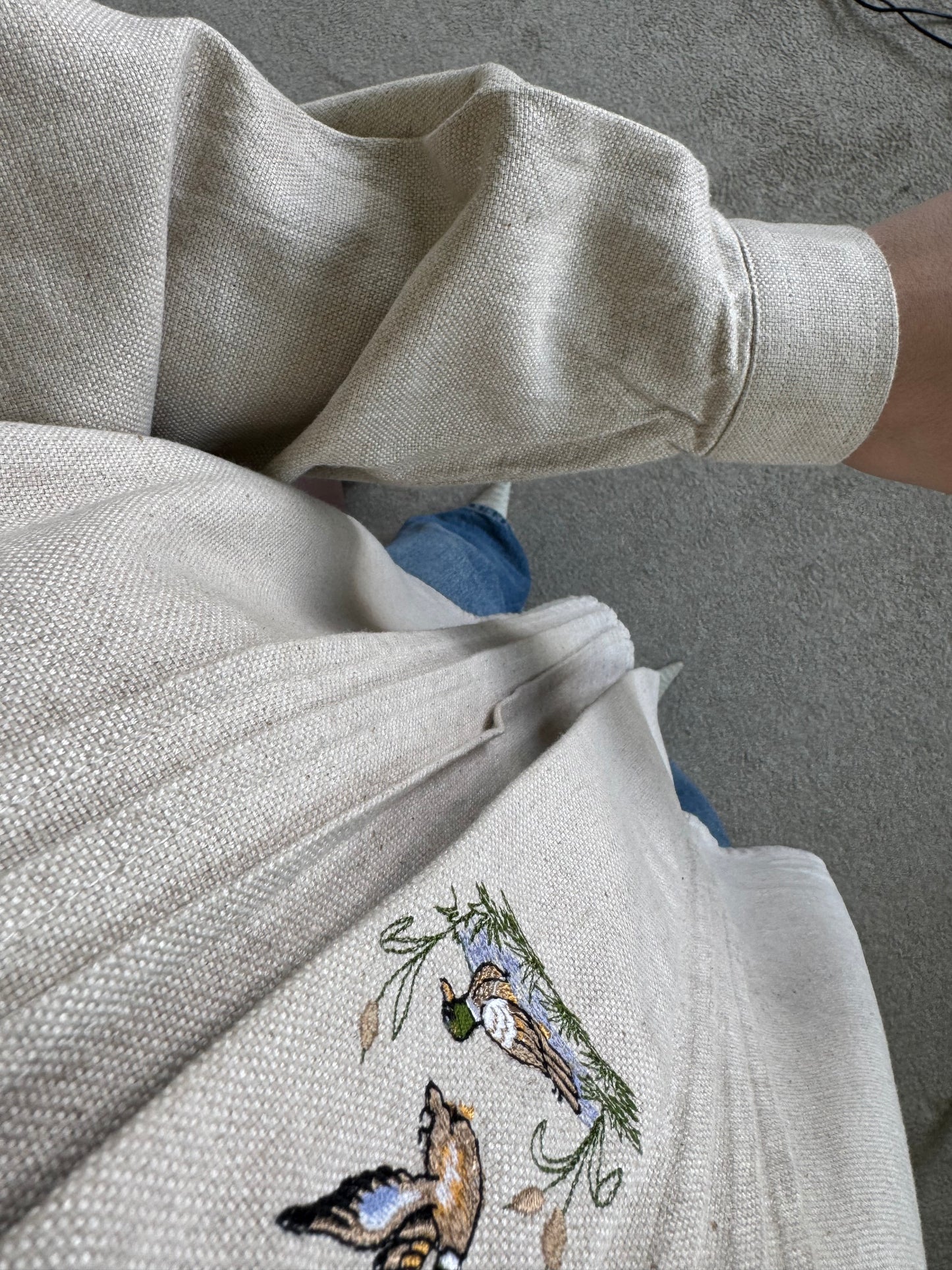 Cămașă vintage cu broderie din bumbac și in 
(Mărimea L)