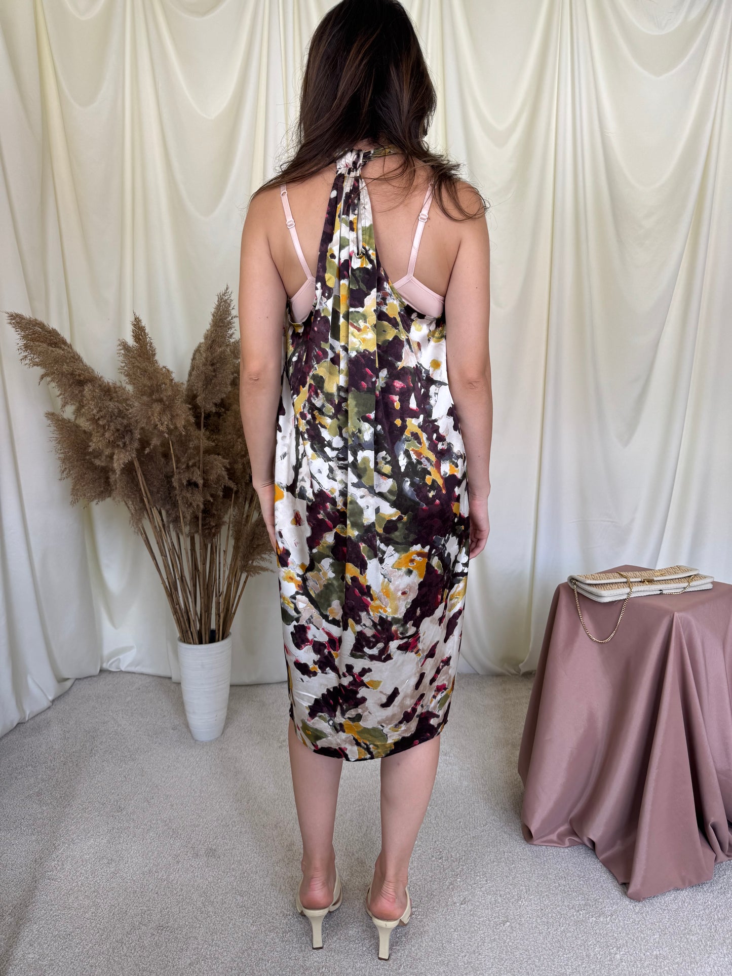 Rochie STEFANEL de vară din 100% mătase naturală cu print super și spate decupat( mărimea S-M/L)
