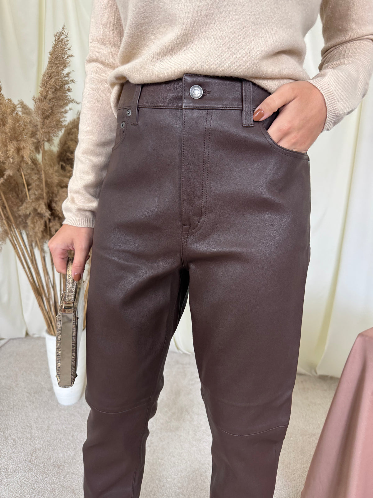 Pantalon premium RALPH LAUREN din 100% piele naturala cu talie înaltă ( mărimea M)