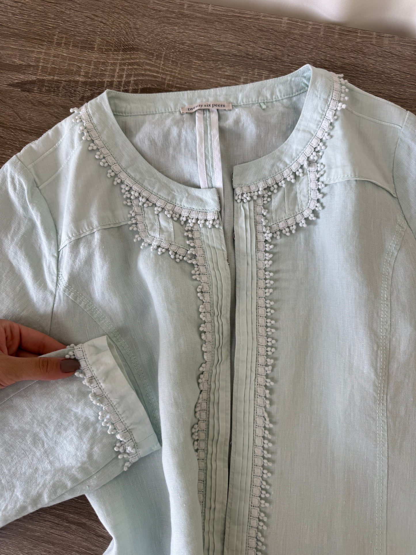Sacou Twenty de vară din 100% in, verde menta cu broderie superbă ( mărimea M)