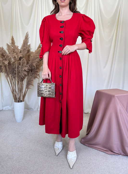 Rochie vintage cu talie cambrata tip corset, în și vascoza, nasturi deosebiți 
(Mărimea M/40)