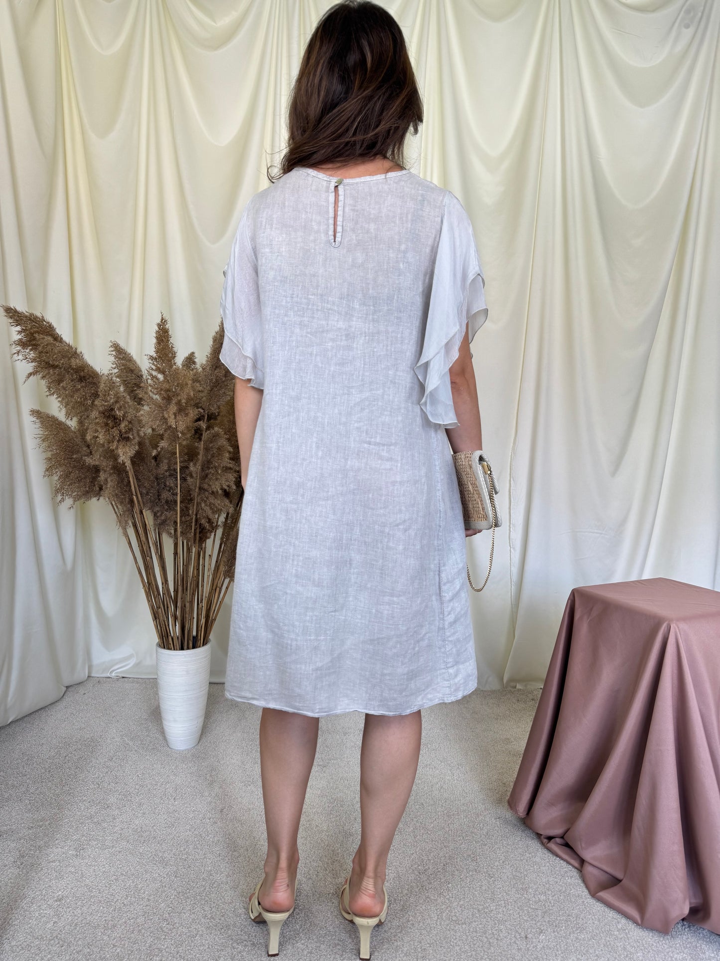 Rochie de vară din in și mătase naturală, made in italy 
(Mărimea M/L)