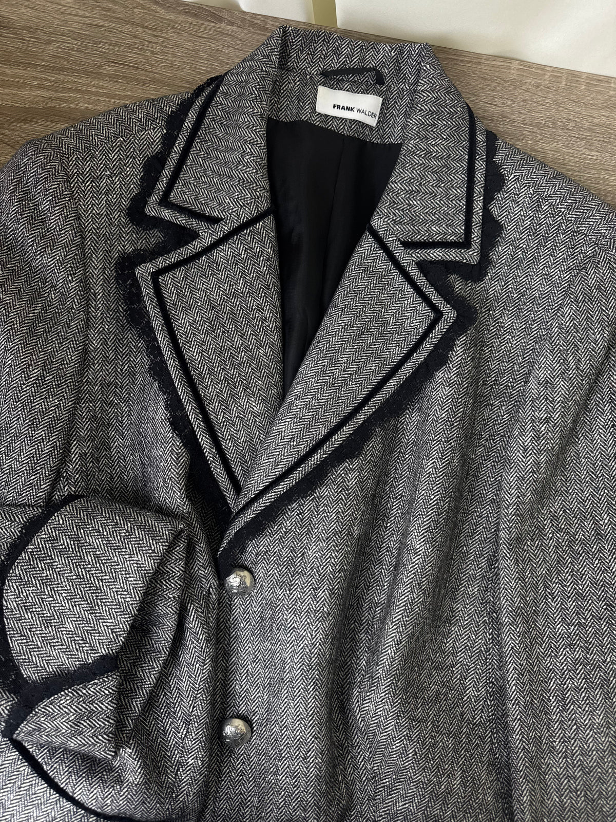 Sacou vintage din stofă superbă cu print din lână și mătase naturală, detalii din catifea și dantelă ( mărimea XL-XXL)