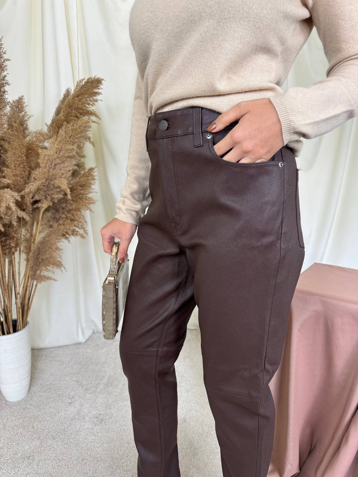 Pantalon premium RALPH LAUREN din 100% piele naturala cu talie înaltă ( mărimea M)