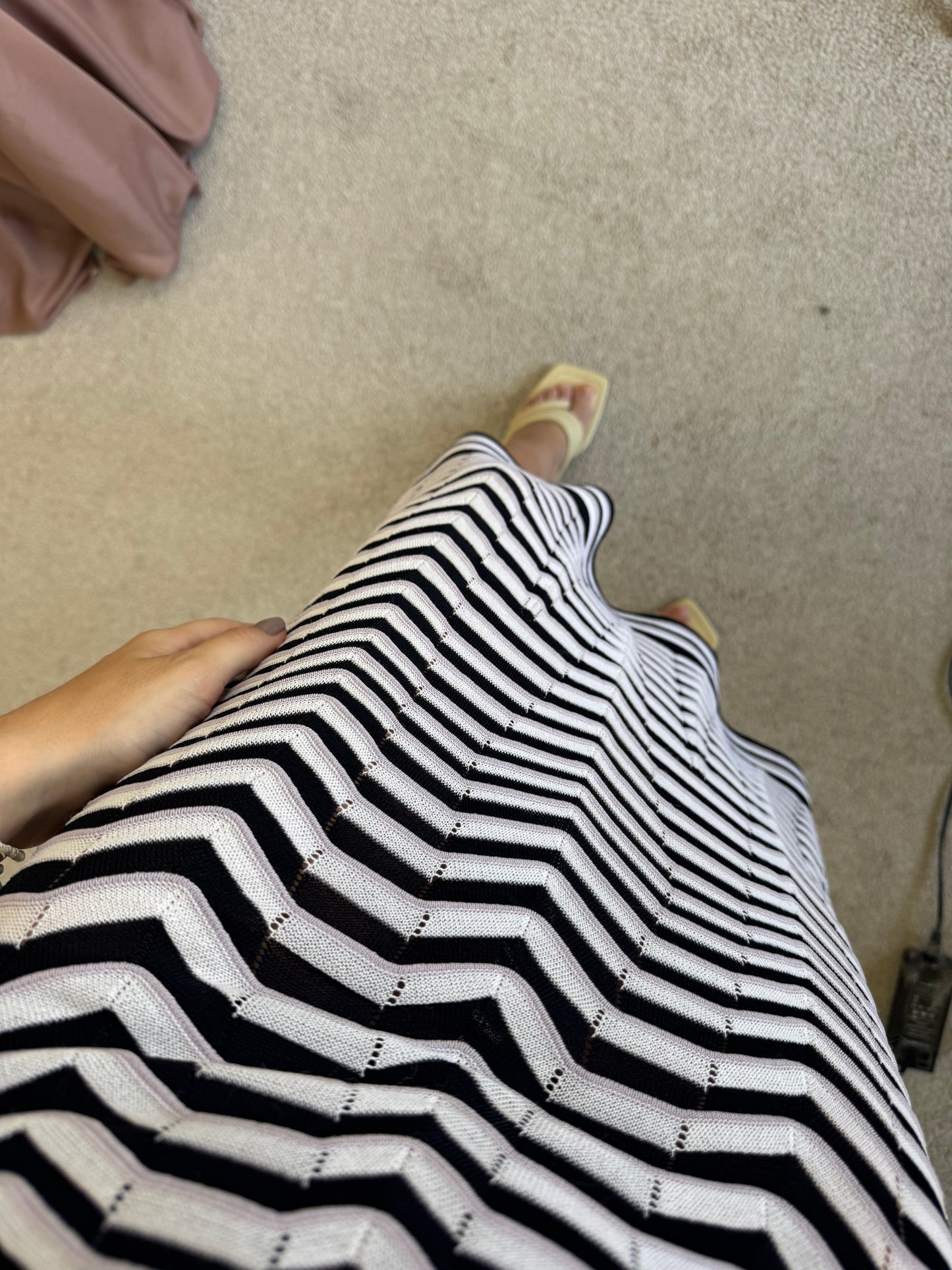 Rochie SAND din tricot de vară, talie marcata ( mărimea S/M)