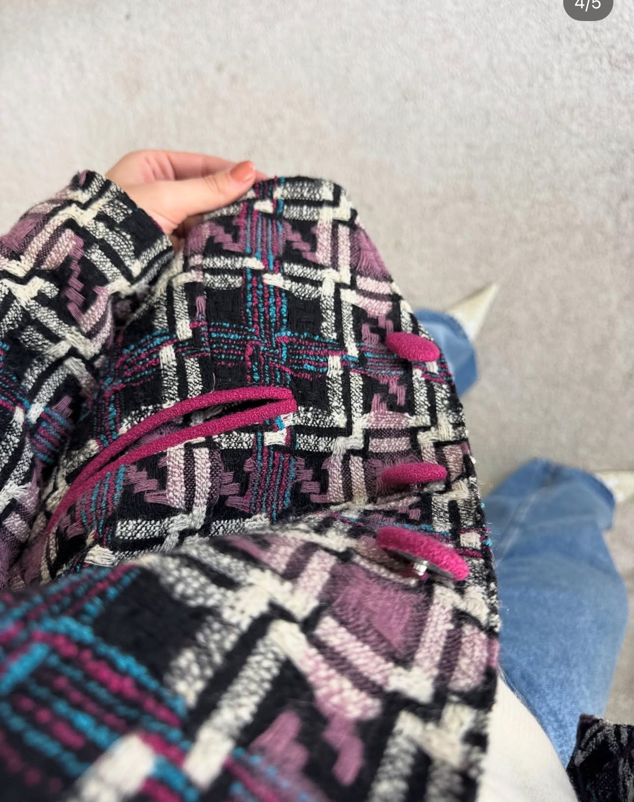 Sacou vintage deosebit din stofă de lână cu print superb( mărimea S-M)