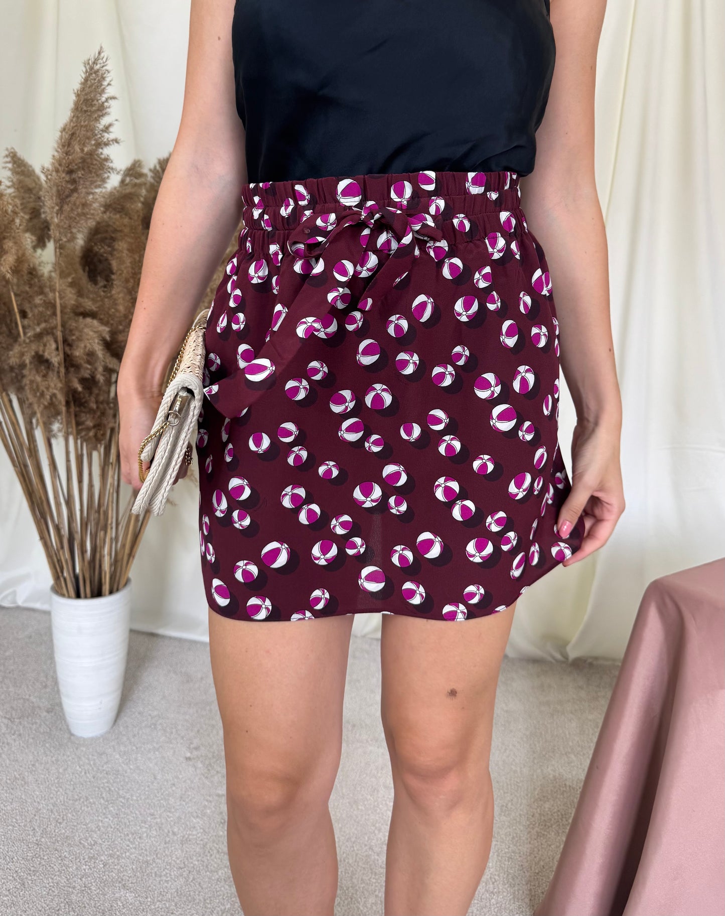 Fusta GUCCI cu print din 100% mătase naturală , talie elastică și ajustabilă ( mărimea xs)