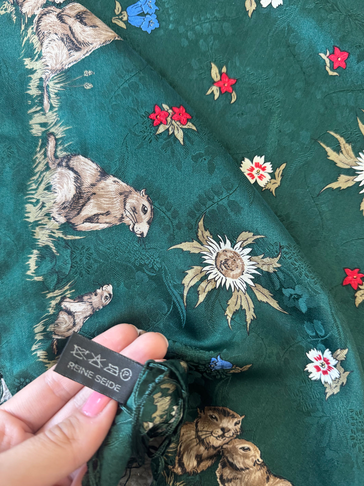Eșarfă vintage cu print din mătase naturală