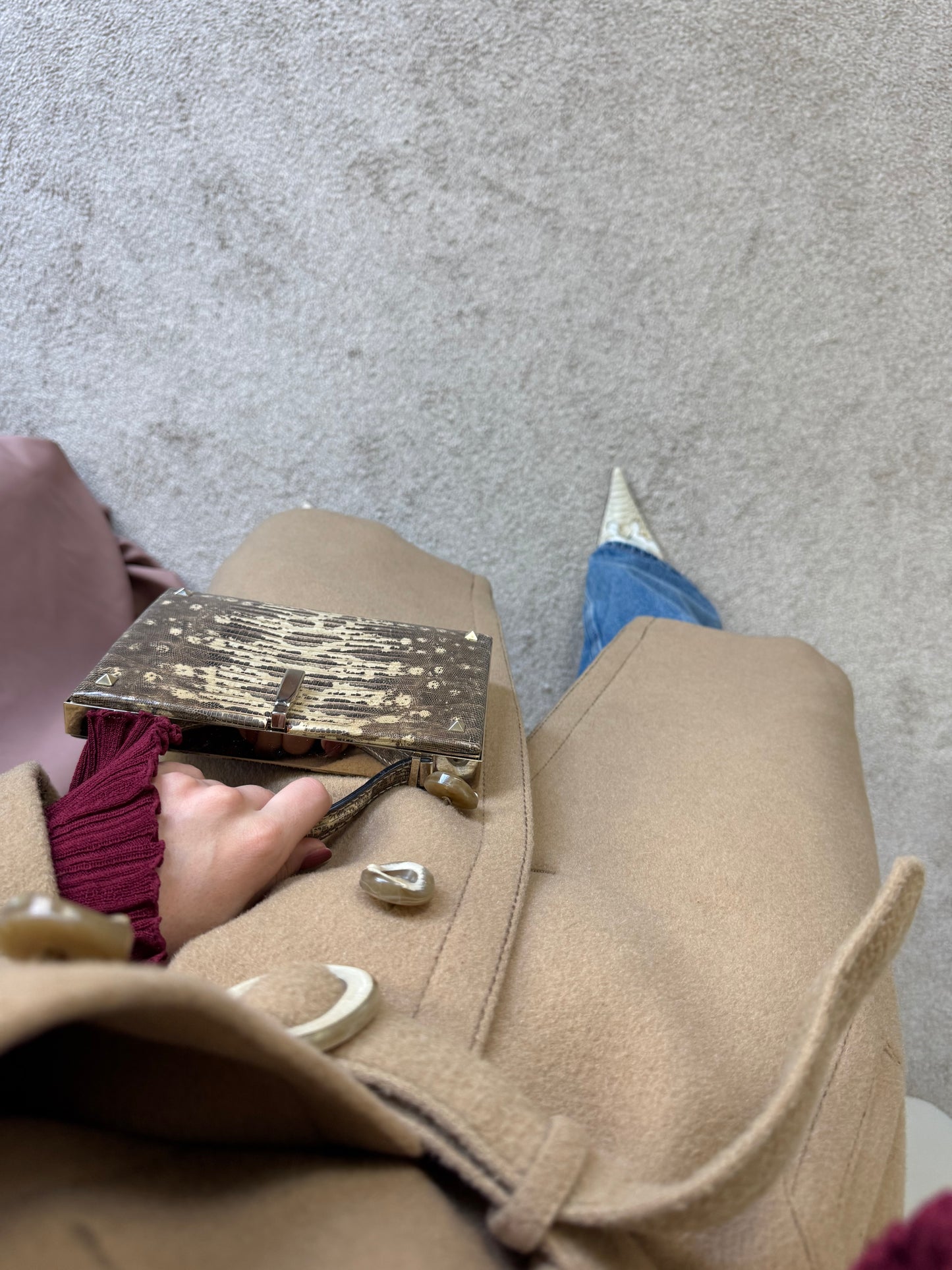 Palton vintage cambrat din lana și păr de camila( mărimea S)