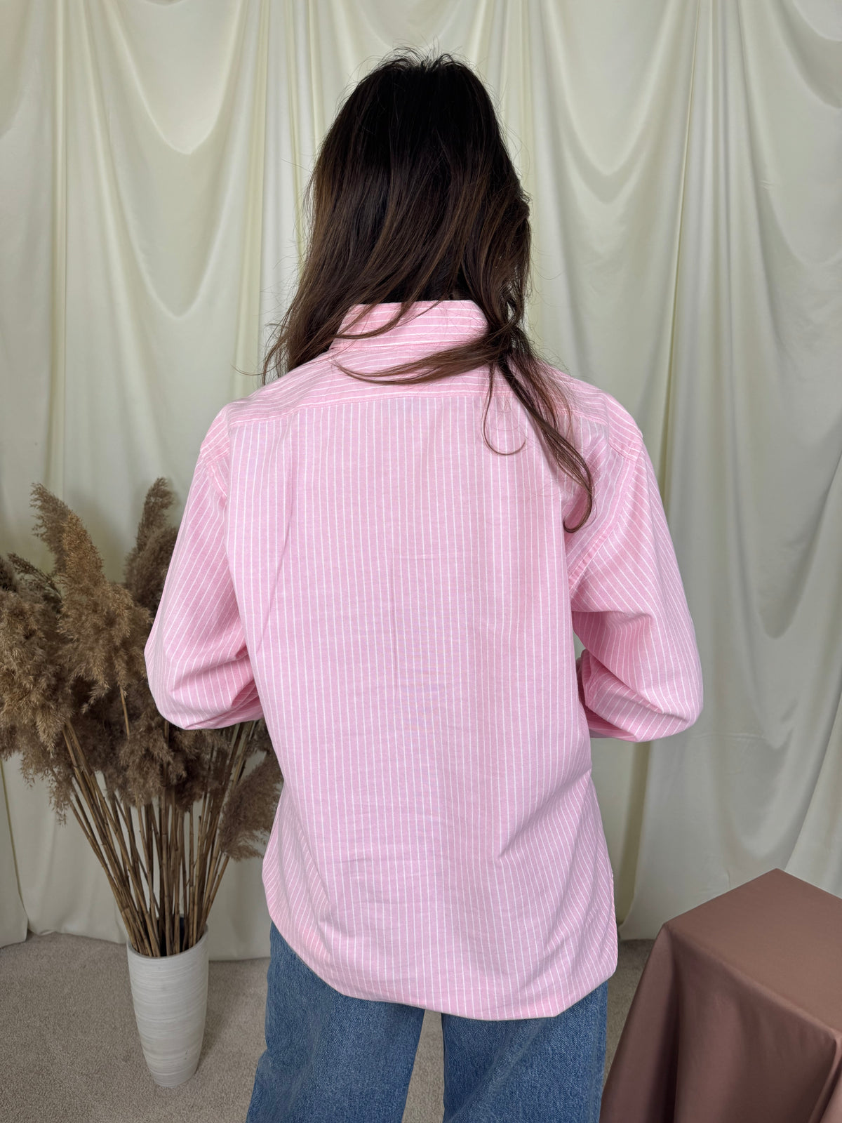 Cămașă RALPH LAUREN din 100% bumbac plin, print in dungi baby pink ( mărimea M/L)