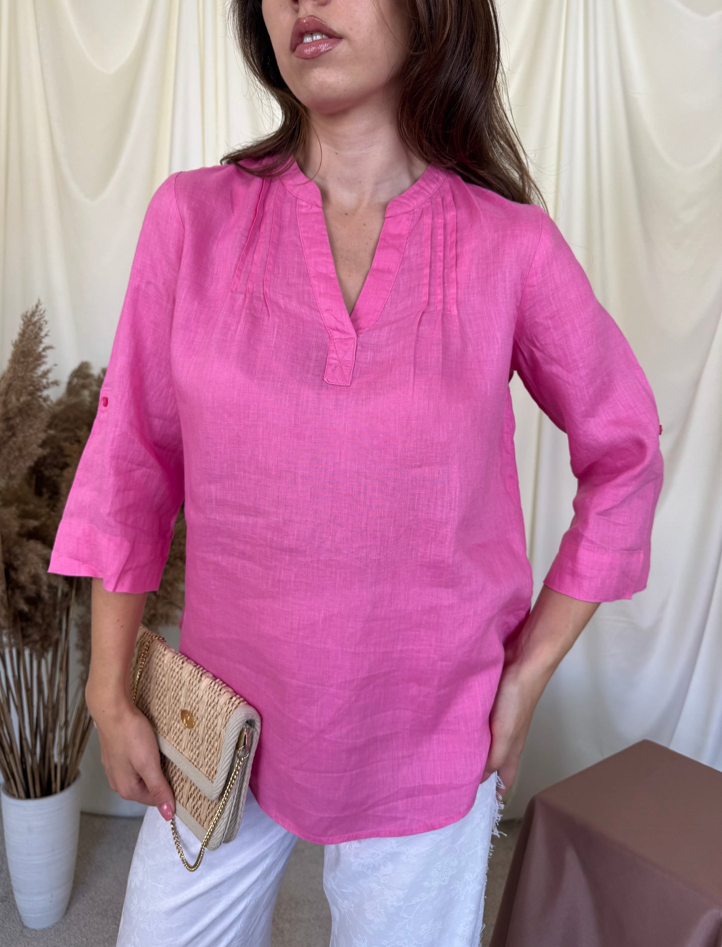 Cămașă de vară din 100% in baby pink ( mărimea S/M)
