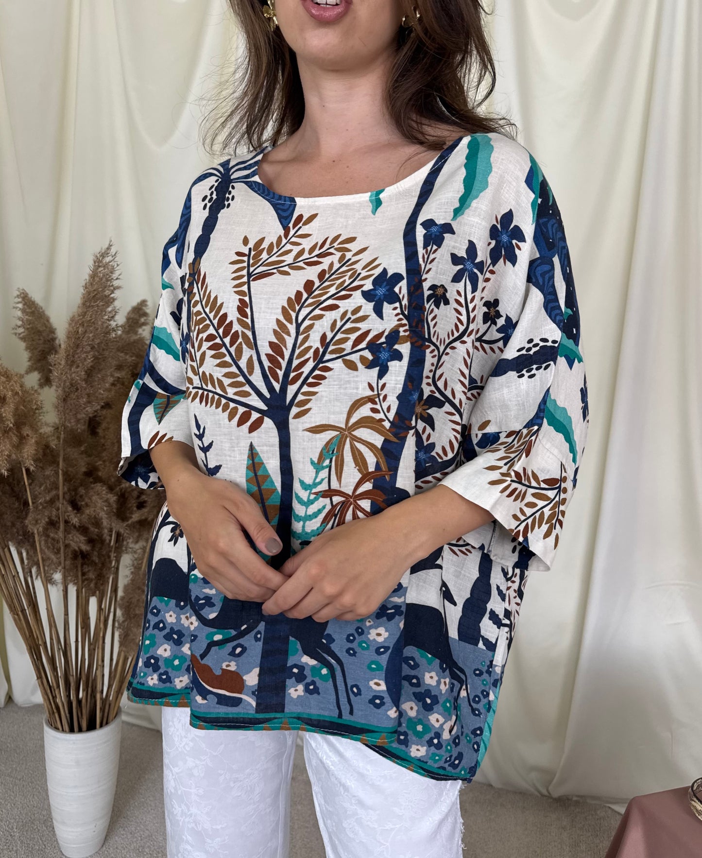Tricou din 100% in cu print floral, fit oversized- lejer, mărime universală ( S-XXL)
