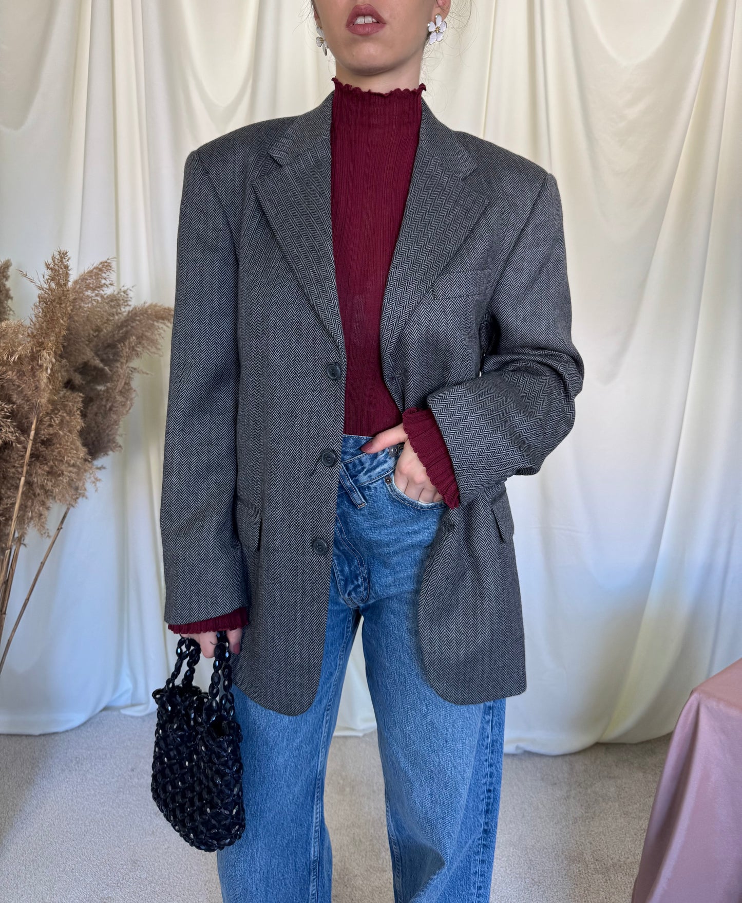 Sacou vintage din stofă 100% lână ( mărimea M-L)